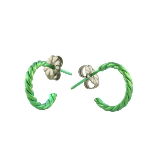 Small 12mm Twisted Green Hoop Earrings